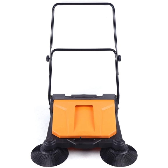 Outdoor Hand Push Floor Sweeper, Industrial Manual Floor Sweeper Non Electric, 12 Gallon Capacity Container, 26.77" Sweeping Width, Sweeps 29277 Square Feet/Hour