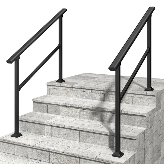 Outdoor Hand Rails for Steps - 2 Pack Adjustable 2-3 Step Handrail, Durable Carbon Steel, Non-Slip Safety Solution for Home & Business