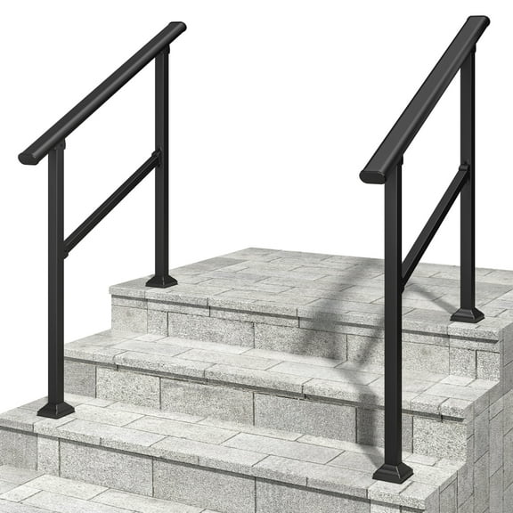 Outdoor Hand Rails for Steps - 2 Pack Adjustable 2-3 Step Handrail, Durable Carbon Steel, Non-Slip Safety Solution for Home & Business