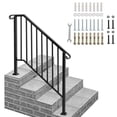 thumbnail image 1 of Outdoor Handrail, 3 Step Stair Handrail, Fits 3 or 4 Steps, Wrought Mattle Iron Stair Railing with Curved End and Balusters for Concrete Step, Porch Steps, One-Step Assembly, Black, 1 of 7