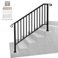 thumbnail image 1 of Outdoor Handrail, 3 Step Stair Handrail, Fits 4 or 5 Steps, Wrought Mattle Iron Stair Railing with Curved End and Balusters for Concrete Step, Porch Steps, One-Step Assembly, Black, 1 of 5