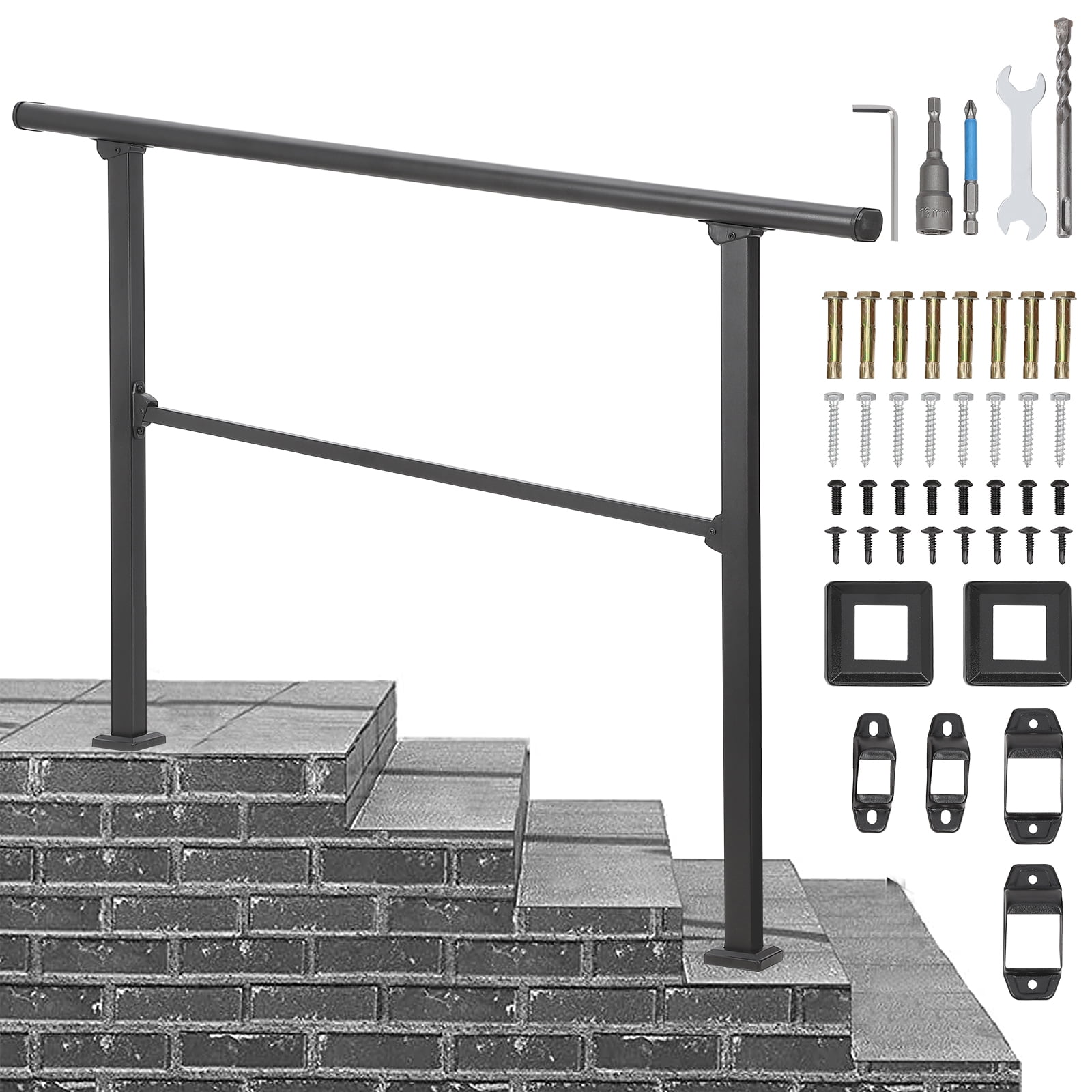 Outdoor Handrail, 4 Step Stair Handrail, Outdoor Stair Railing Fits 3 ...