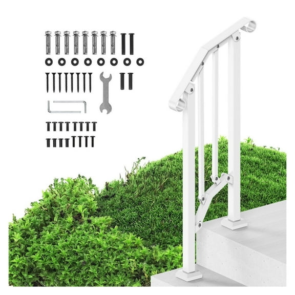 Outdoor Handrails for Steps 1-2 Step, Carbon Steel Stair Railing Kit for Seniors, White Retro Arch Railings for Porch, Deck & Concrete Steps - Nook Warmth