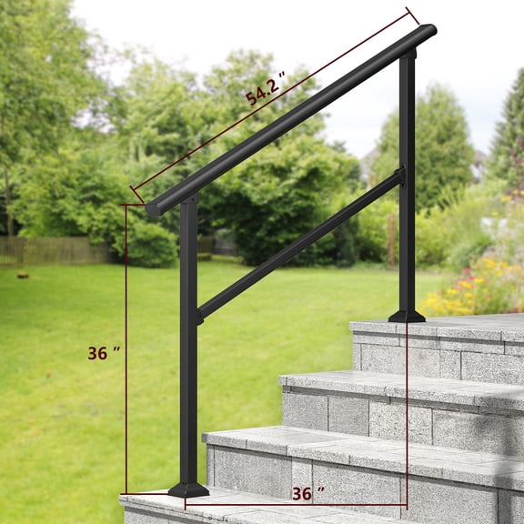 Outdoor Handrails for Steps 2 Pack, 36 Inch Height Adjustable Wrought Iron Hand Rail for 3-4 Step, Black Carbon Steel Safety Rail for Porch Patio Garage, Hardware Included for Wood Concrete
