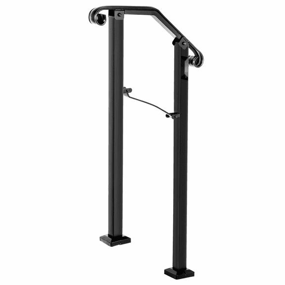 Outdoor Handrails for Steps, Wrought Iron Stair Railing - 1 or 2 Steps, Black Arch Design, Porch Railing for Concrete/Wood Stairs, Flexible Safety Handrail