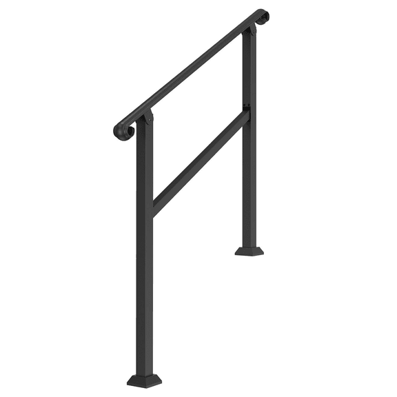 Outdoor Handrails for Steps, 2-3 Step Stair Railing Kit - Indoor & Exterior Use, Senior Safety Rail, Porch & Deck Hand Rail - Black