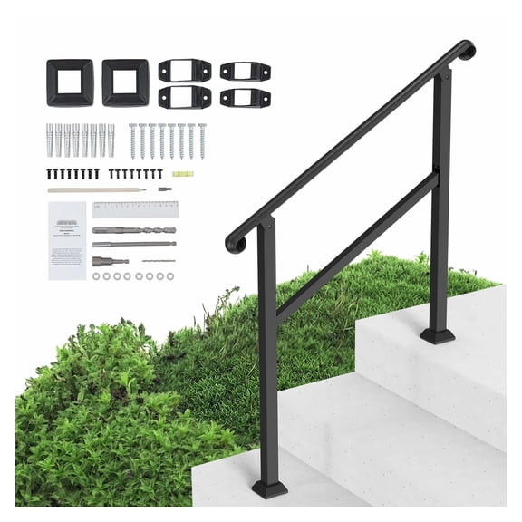 Outdoor Handrails for Steps, 2-3 Step Stair Railing Kit, Porch & Deck Hand Rail for Seniors, Black
