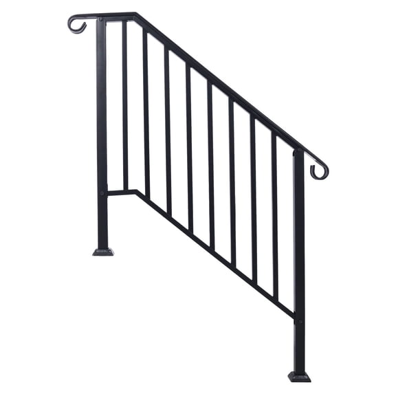 Outdoor Handrails for Steps, 3-4 Step Railing, Wrought Iron Handrail Black, Porch Railing for Concrete or Wooden Steps