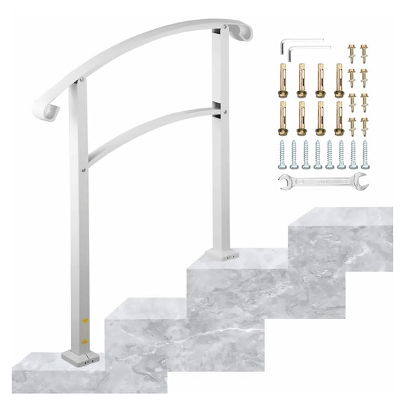 Outdoor Handrails for Steps 3 Steps, Matte White Wrought Iron Stair Railing Kit for Concrete Steps, Hand Rails for Elderly, Fits 1-3 Steps