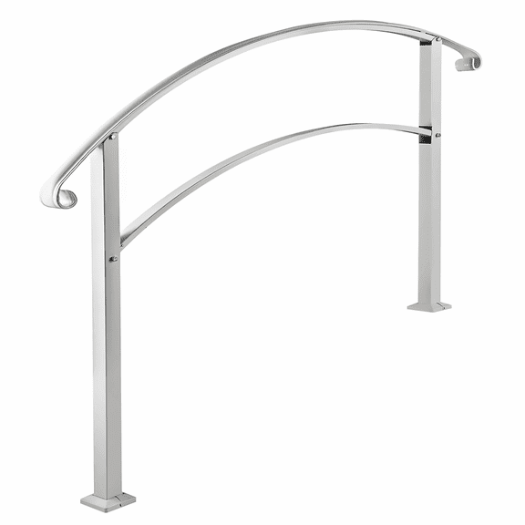 Outdoor Handrails for Steps 3 Steps, Wrought Iron Stair Railing White, Flexible Porch Hand Rail for Concrete/Wooden Stairs, Transitional Handrails