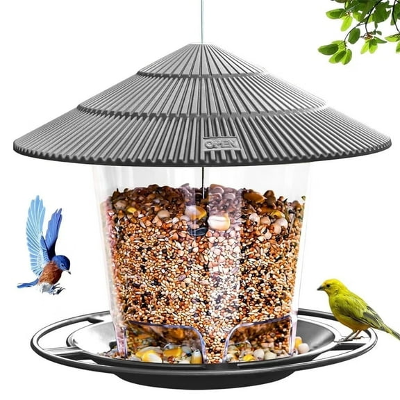 Outdoor Hanging Bird Feeder, 2.2 lbs Capacity with Waterproof Feature, Squirrel Proof Bird Feeder, Wild Bird Seed for Outside Garden Decor, Grey