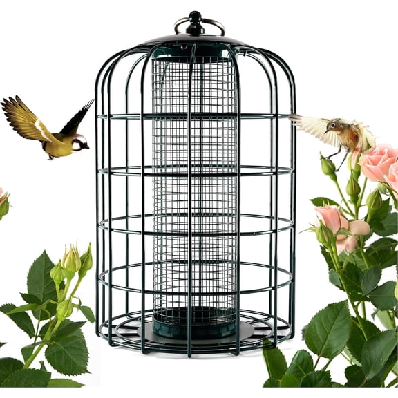 Outdoor Hanging Bird Feeder Cage Mesh Tube Squirrel Proof Wild Bird Feeder with Large Metal Seed Guard Deterrent