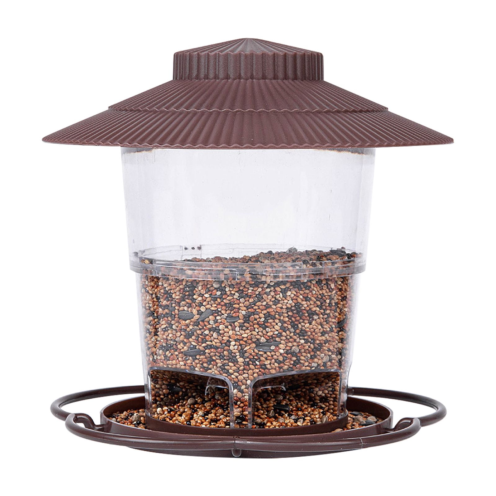 Outdoor Hanging Bird Feeder with Flip Cover - Automatic Feeding, Brown Color, Transparent Container, Detachable Tray - for Garden, Patio, Backyard, Outdoor Spaces, Bird Watching Enthusiasts