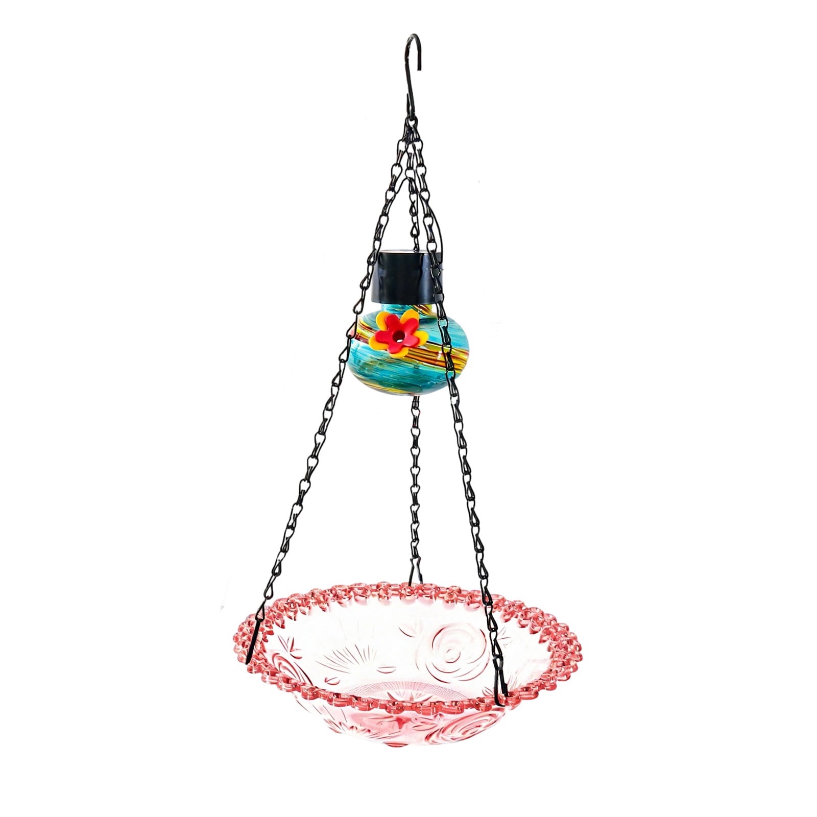 Outdoor Hanging Bird Feeder - Garden Decorative Bird Feeder with Colorful Top, Red Design for Yard, Patio, Garden, Backyard