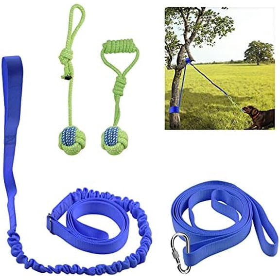 Outdoor Hanging Bungee Dog Toy - Interactive Dog Tug Toy with 2 Chew Rope Toys for Small to Large Dogs - Best for Tug of War, Bite Training, Pull Exercise, Solo Play