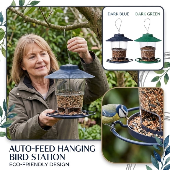 Outdoor Hanging Cover Type Automatic Bird Feeder, Waterproof Squirrel-Proof Wild Bird Feeder for Garden Yard Outside