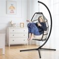 thumbnail image 1 of Outdoor Hanging Egg Chair with Stand, Wicker Hanging Swing Chair with Steel Frame and UV Resistant Cushion, Hammock Basket Egg Chair, 250lbs Capacity for Indoor Outdoor Yard Balcony Patio, K3099, 1 of 11