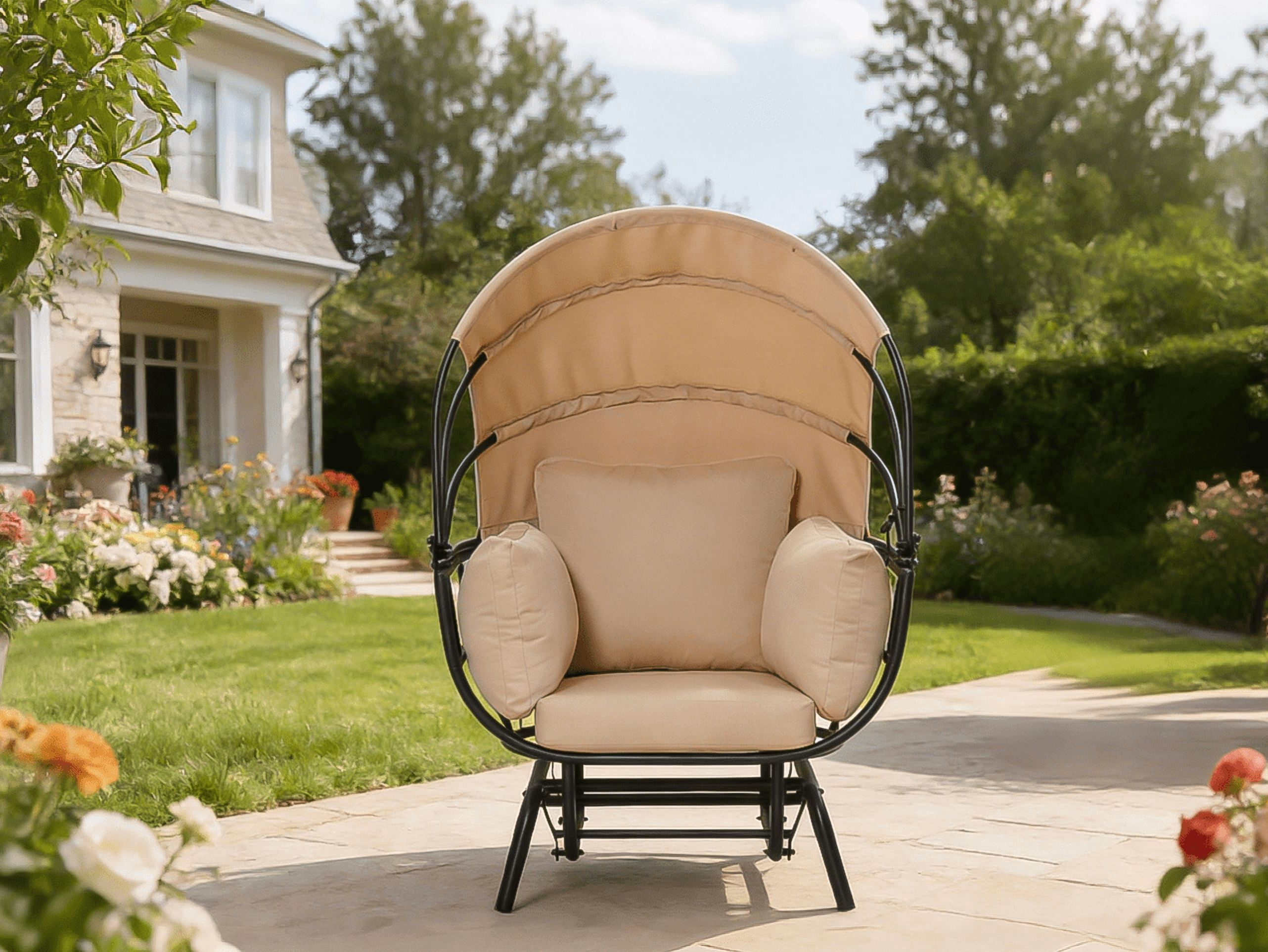 Outdoor Hanging Egg Chair, Swing Leisure Chair for Garden Backyard Patio Porch, Taupe Black