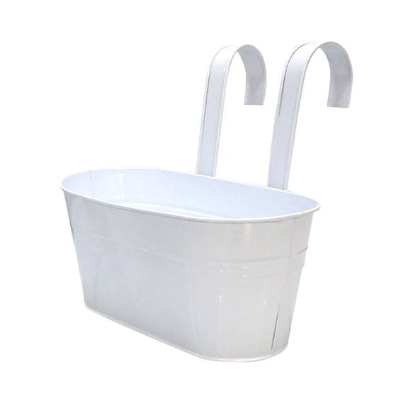 Outdoor Hanging Flower Pot – Black Metal Iron Planter Bucket for Decks, Railings, Fences & Windows – Modern Boho Wall-Mount Plant Holder