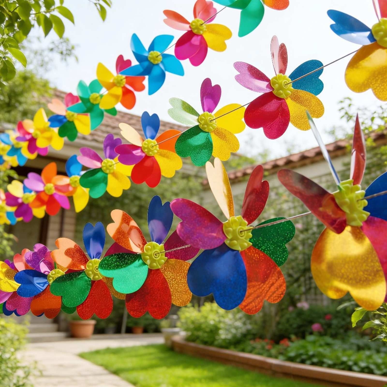 Multicolor Windmill Outdoor Hanging Gradient Color Windmill String, Six-Color Plastic ...