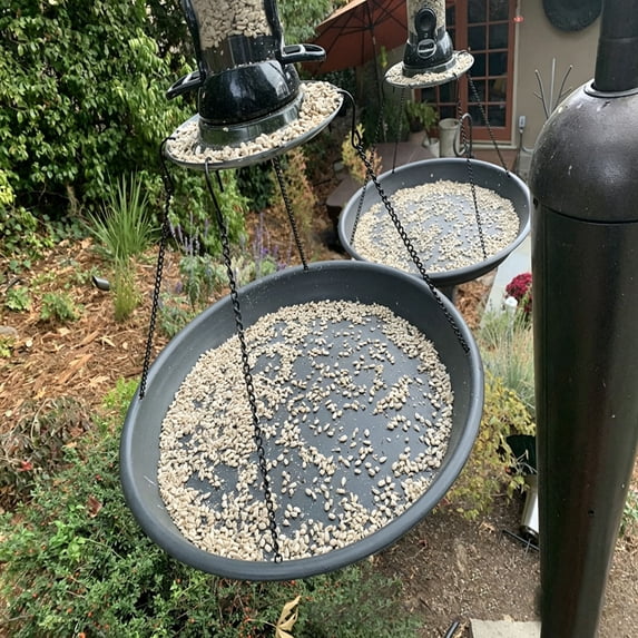 Outdoor Hanging Metal Wild Bird Feeder Tray Heavy Duty Chain Suspended Water Platform Decorative Bird Feeding Dish for Backyard Patio Tree Garden Ornament