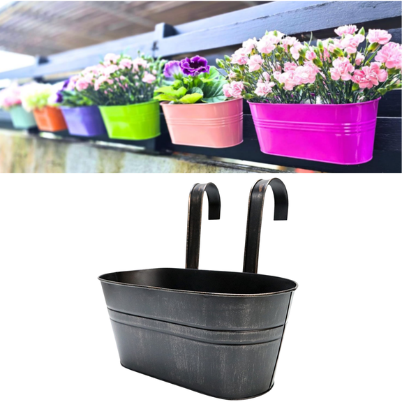 Outdoor Hanging Planter Box 11 Inch Metal Iron Window Box Flower Pot Deck Railings Fence Rails Buckets Porch Garden Decor
