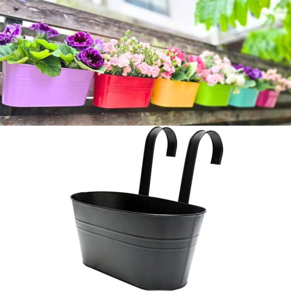 Outdoor Hanging Planter Box 11 " Metal Iron Window Box Flower Pot Deck Railings Balcony Fence Rail Porch Home Garden Decor