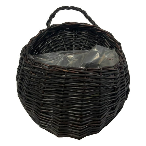 Outdoor Hanging Planter, Wicker Storage Basket, 11X9 In, Dark Brown, Woven Construction, Hanging Plant Pot, Wall Hanging Decor, Porch Spaces, 1 Pc