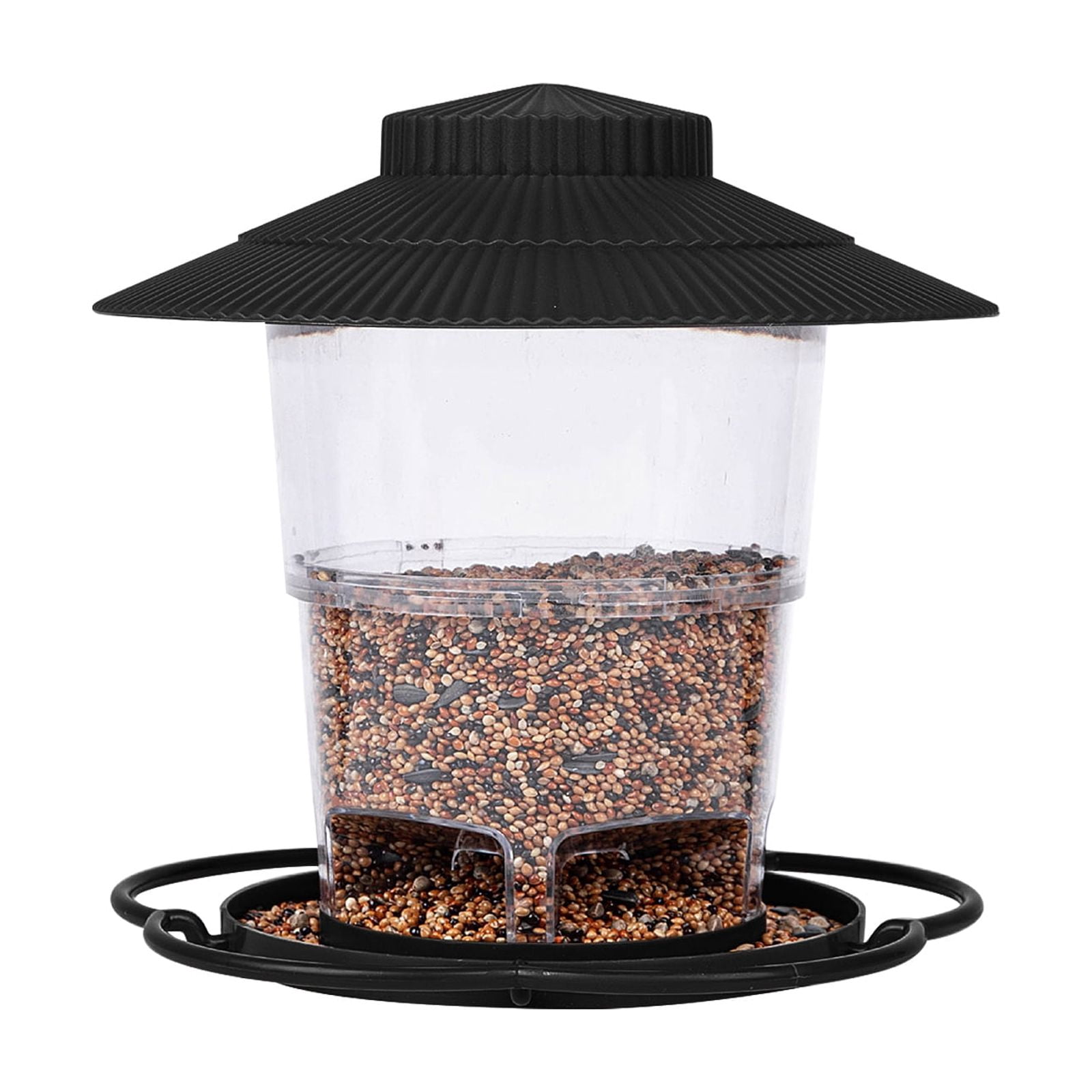 Outdoor Hanging Snap - On Lid Automatic Bird Feeder - Black, with Transparent Reservoir, Large Capacity Tray, for Garden, Patio, Backyard, Balcony Bird Watching Enthusiasts