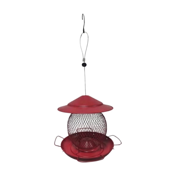 Outdoor Hanging Snap - on Cover Automatic Bird Feeder, Red, with Mesh Tray, for Backyard, Patio, Garden Birds