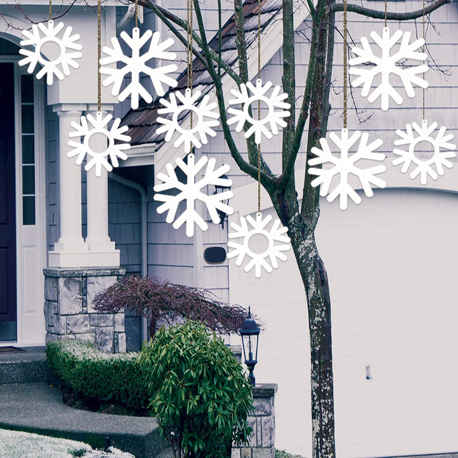 Outdoor Hanging Snowflakes Decorations Set of 10 – Holiday Yard Decor ...