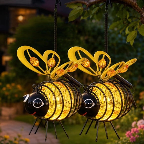 Outdoor Hanging Solar Bee Light - Warm Amber Glow for Garden Nights, Waterproof Solar Powered Insect Ornament for Yard, Tree, Porch