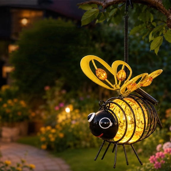 Outdoor Hanging Solar Bee Light - Warm Amber Glow for Garden Nights, Waterproof Solar Powered Insect Ornament for Yard, Tree, Porch