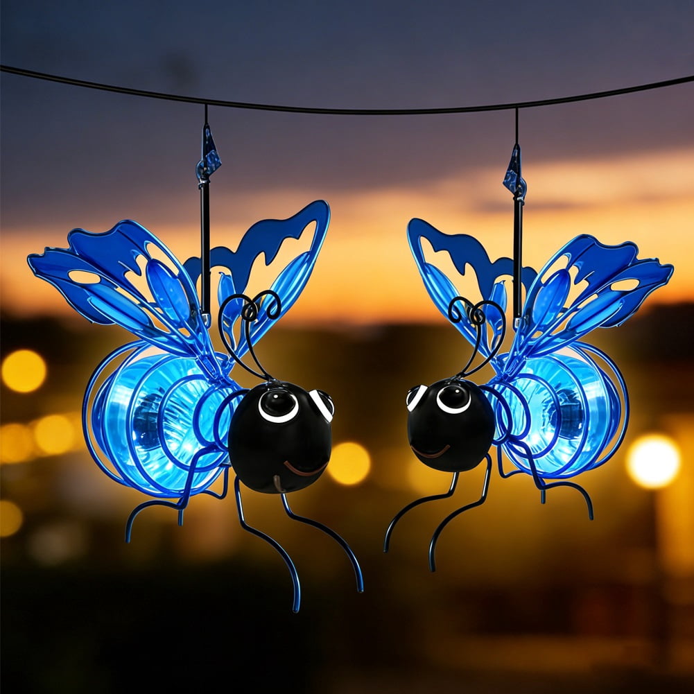Outdoor Hanging Solar Bee Light, Waterproof Bumble Bees Solars Light, Glowing Metal Bee with Spring Figurine Lights, Cute Solar Insect, For Party Festivals Garden Decor Birthday Gifts