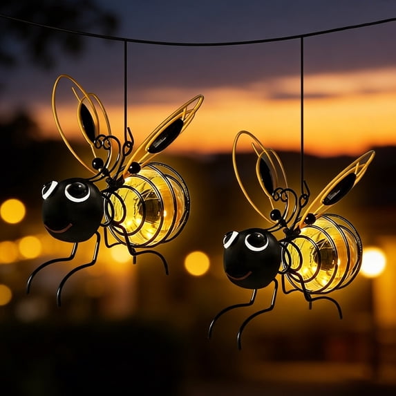 Outdoor Hanging Solar Bee Light, Waterproof Bumble Bees Solars Light, Glowing Metal Bee with Spring Figurine Lights, Cute Solar Insect, For Party Festivals Garden Decor Birthday Gifts
