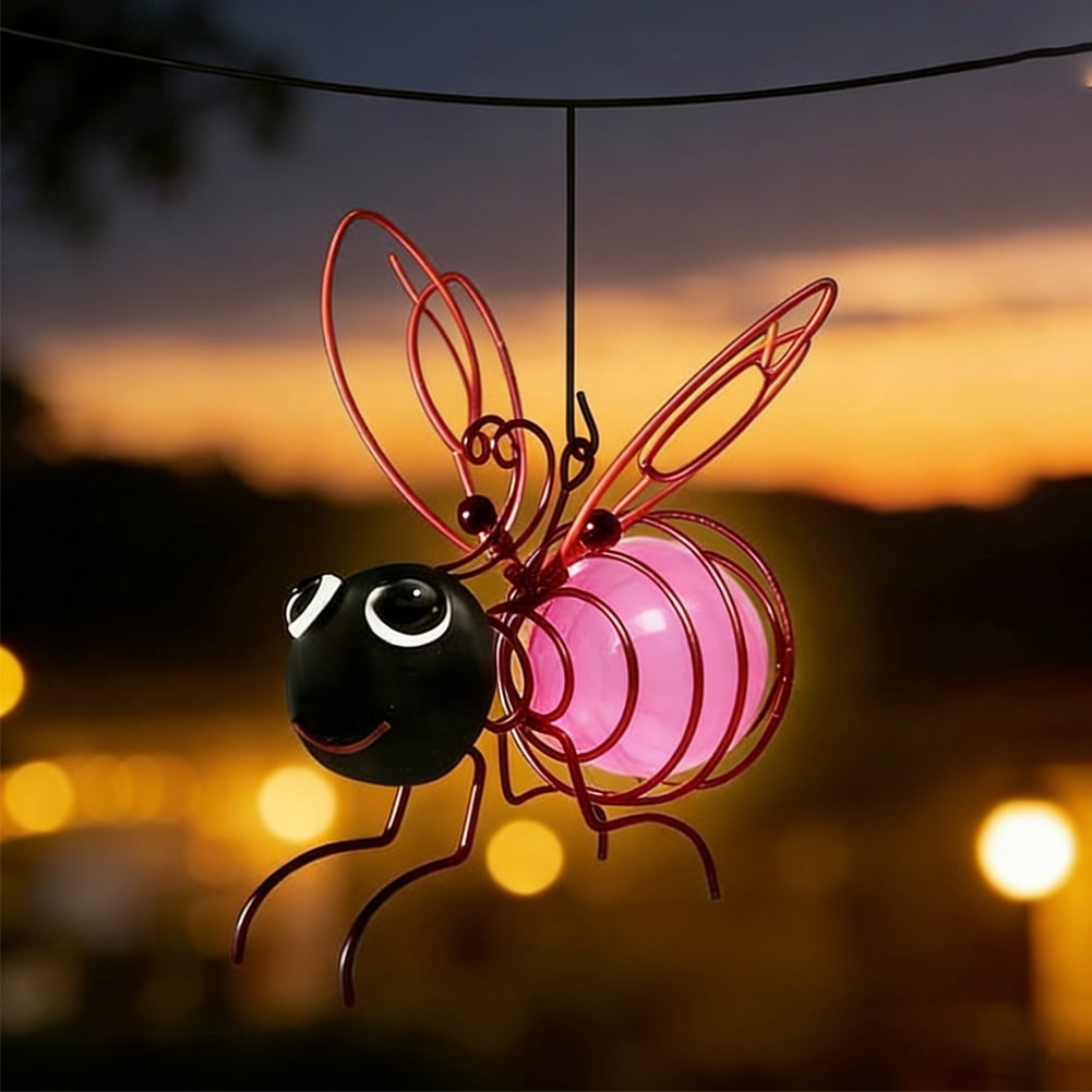 Outdoor Hanging Solar Bee Light, Waterproof Bumble Bees Solars Light, Glowing Metal Bee with Spring Figurine Lights, Cute Solar Insect, For Party Festivals Garden Decor Birthday Gifts