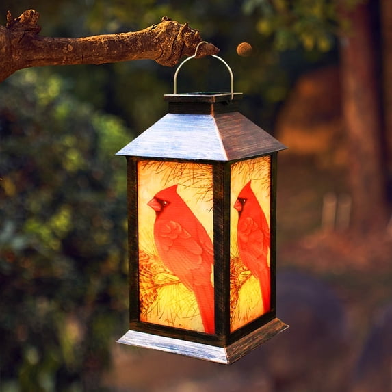 GLUAAE Red Cardinal Solar Powered LED Hanging Lantern for Garden Patio and Pathway Decor
