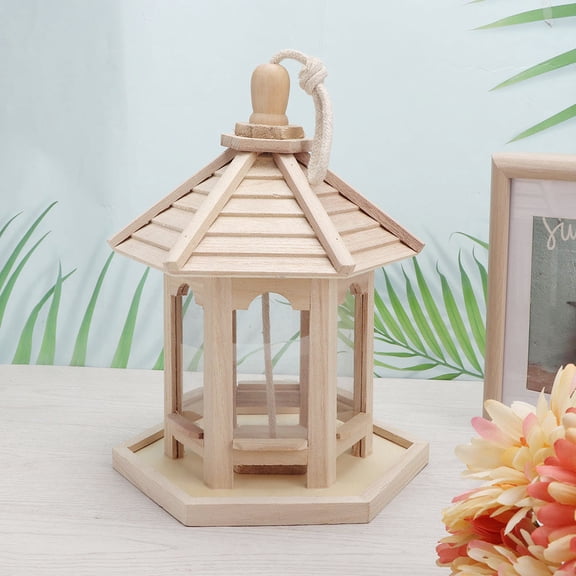 Outdoor Hanging Transparent Bird Feeder House, Durable Wooden Plastic Wild Bird Food Case Pet Supplies, 10.6 inches / 27 cm