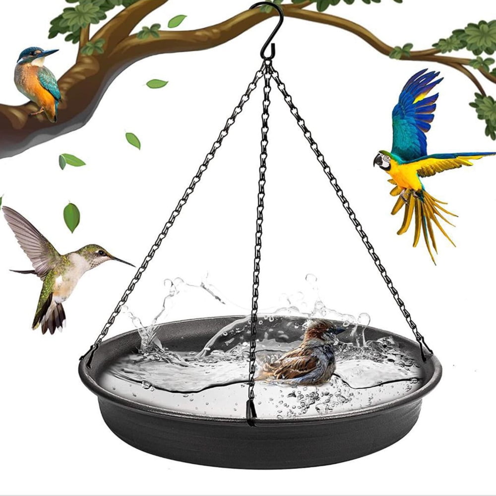 AUQ Outdoor Hanging Plastic Bird Bath Tray with Firm Chain, Strong Capacity, Ideal for Gardening ...