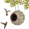 thumbnail image 1 of Outdoor Hanging decor, Small Bird Cage, 6 in Woven Fiber Sphere, Nesting Shelter, Hanging Garden decor, Red Wicker Entrance, 1 Pc, 1 of 5