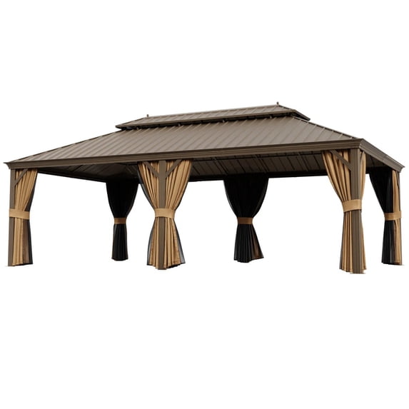 24 Ft. W x 14 Ft. D Outdoor Hardtop Gazebo with Double Roof – 303 sq. ft. Shade, Powder-Coated Steel Frame, Mosquito Netting, Ideal for Patio & Backyard