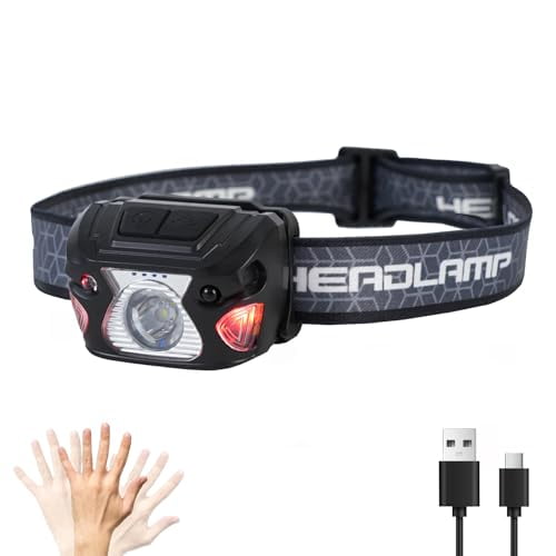 Outdoor Head Lamp,Rechargeable Type-C,6Modes,1000+ Lumens,IPX5 Waterproof Flashlight,12 Hour Continuous Lighting Ideal for Camping Flashlights,Reading,Sports,Running,Hiking,Fishing