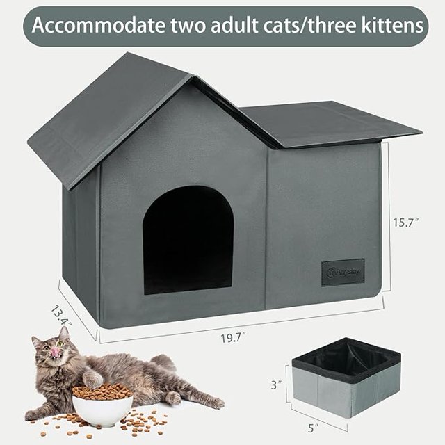 Outdoor Heated Cat House,Warming Cold Weather House with Heated Pad for