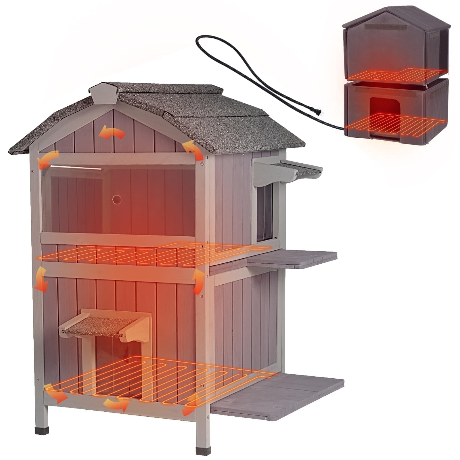 Aivituvin Heated Outdoor Cat House for Outside Weatherproof Feral Cat Shelter for Winter with Heater and Insulated Liner Two Story