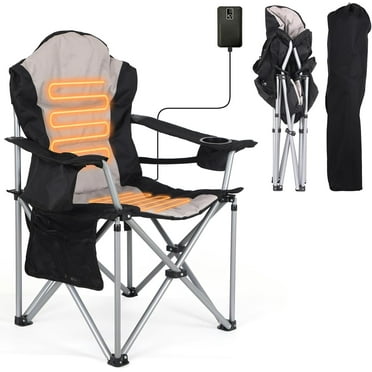 Outdoor Heated Chair for Adults Portable Folding Chair Camping Chair with Removable Cushion Battery Pack and Three Heating Levels - Fully Padded for Outdoor Comfort with Cup Holder 1-Pack