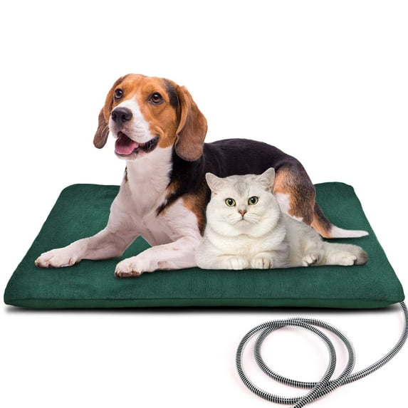 Outdoor Heated Pet Bed with Waterproof Cover for Puppies or Cats, 27.6" x 15.7" Green Color