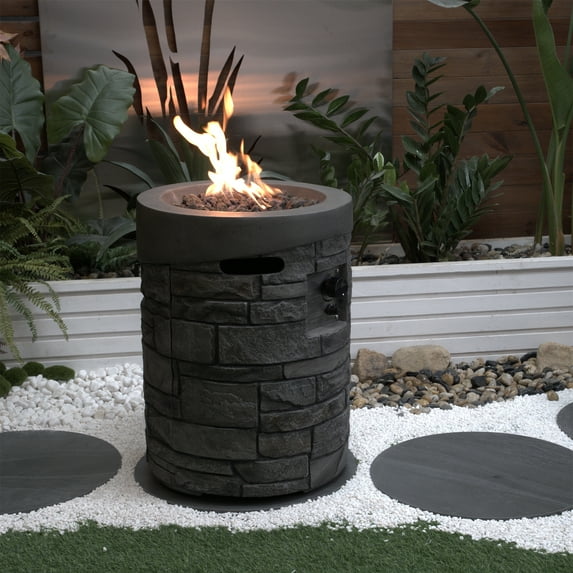 Outdoor Heater 32000 BTU, CSA Certification Diameter 20 Inch Round Outdoor Gas Fire Pit,Contain 2.5kg Lava Stone And Rainproof Cover,Magnesium Oxide Cultured Stone Surface Finished,, More Suitable fo
