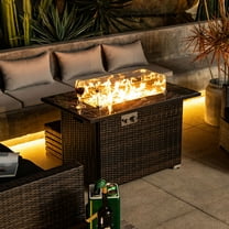Outdoor Heater 44" Propane Gas Fire Pit Table, 50000 BTU Rectangular Fire Pit, Tile Tabletop with Beautiful Wicker Base for Outside Patio Deck Garden Courtyard-Brown,Patio Heater