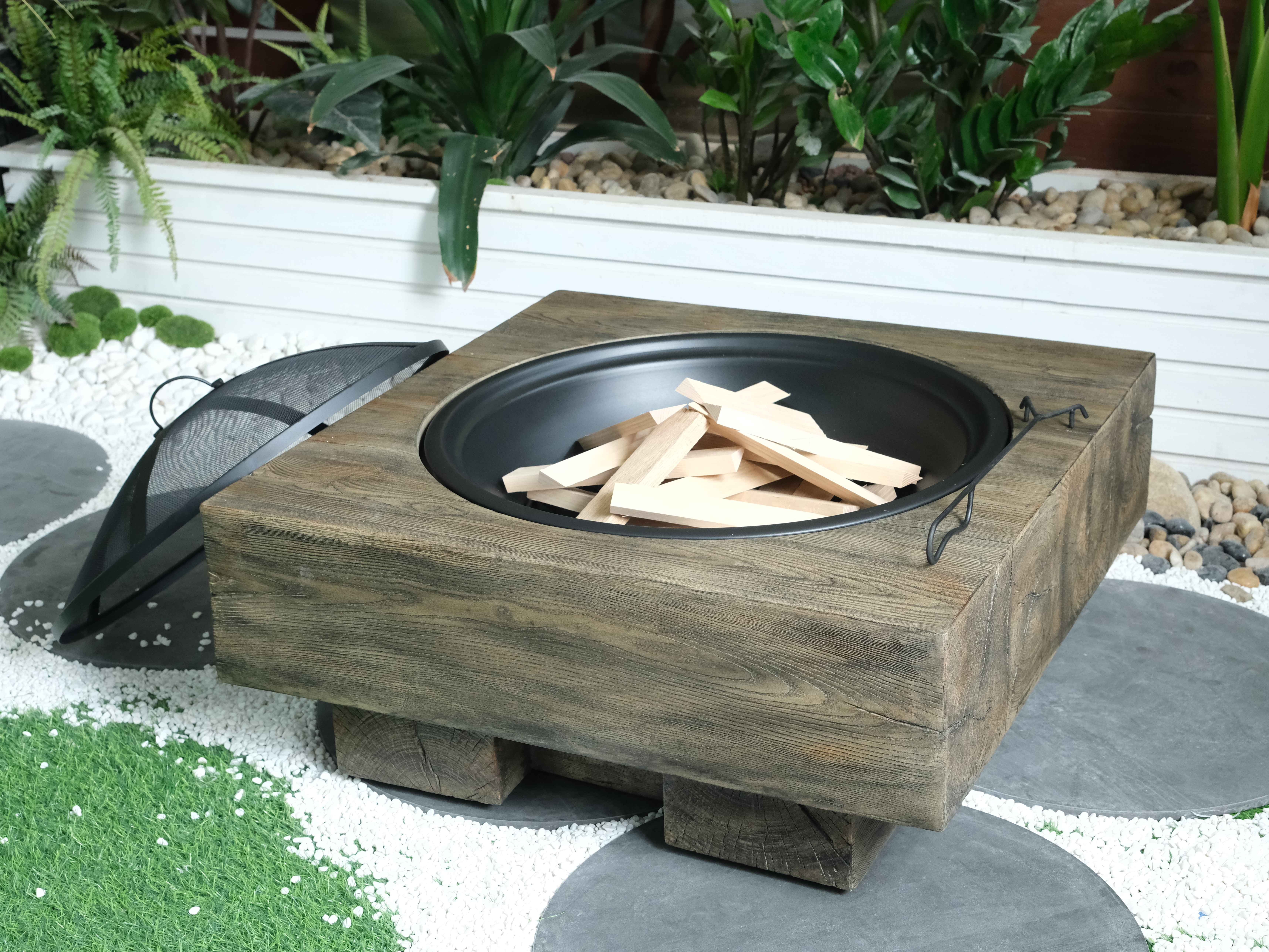 Outdoor Heater Wood-Fueled Outdoor Fire Pit with Wood Grain Design,Patio Heater