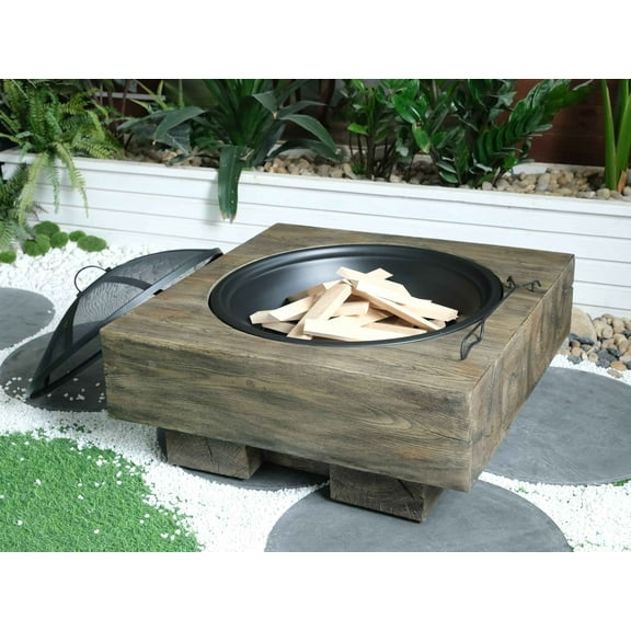 Outdoor Heater Wood-Fueled Outdoor Fire Pit with Wood Grain Design,Patio Heater